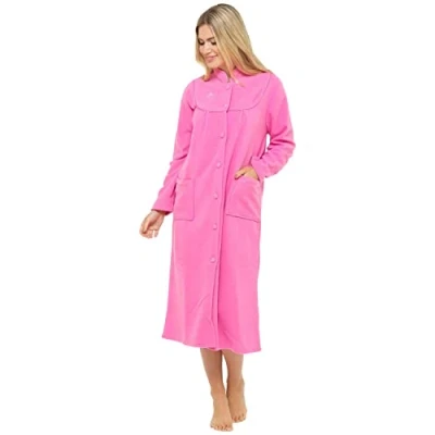 Imagen de Albornoz de forro polar para mujer, tallas 36 a 56, bolsillos delanteros con botones, rosa, 26 28