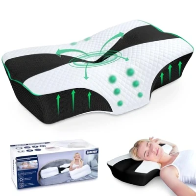 Imagen de SAHEYER Almohada Cervical, Cervicales y Cuello Antironquidos para Aliviar el Dolor de Espalda, Ergonómica Dormir Lado Boca Arriba