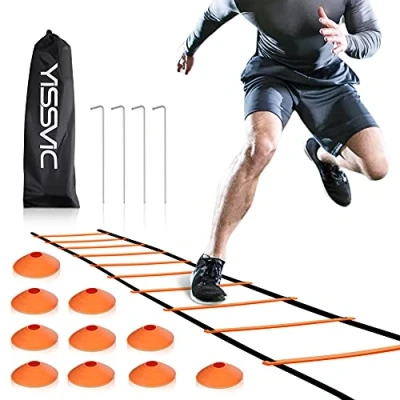 Imagen de YISSVIC Kit Entrenamiento Futbol Juego Escalera de Agilidad 6 m 12 Peldaños con 10 Conos 4 Postes para Niños y Adultos