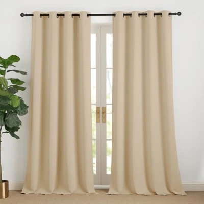 Imagen de NICETOWN Cortinas Salon 2 Piezas Termicas Opacas para Ventanas de Dormitorio Oficina Blackout Color Liso con Ollaos 140x240cm Beige Oscuro