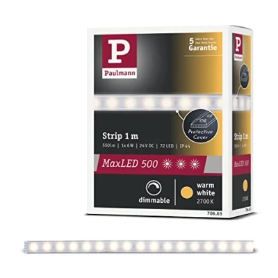 Imagen de Paulmann 70663 strip LED MaxLED 500 1 m, 2700 K blanco cálido, tira de luz con recubrimiento, regleta luces 7 W 550 lm 72 24 V