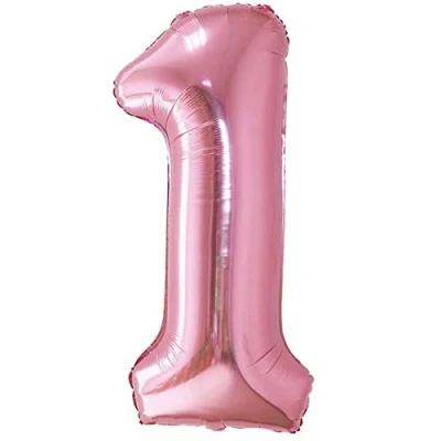 Imagen de Globo 1er Cumpleaños Número 1 Rosa Gigante, XXL de 100cm. Decoración para Niña. Aire o Helio.