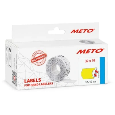 Imagen de Meto etiquetas etiquetadoras de precios (32 x 19 mm, 2 líneas, 5000 unidades, amarillo flúor, permanente, para Meto, Contact, Sato, Avery, Tovel, Samark, etc.)