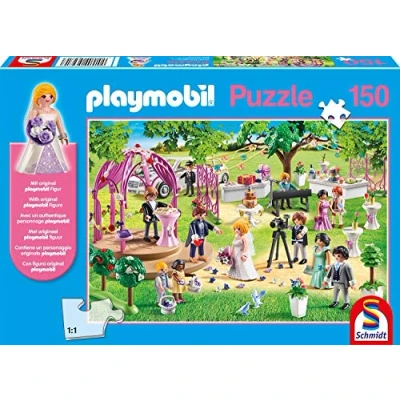 Imagen de Schmidt Spiele Rompecabezas Infantil de Boda 150 Piezas con Figura Playmobil, Color Azul (56271)