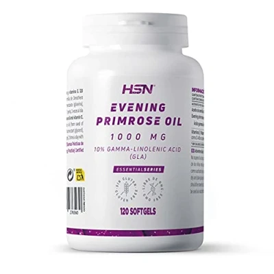 Imagen de Aceite de Onagra 2000 MG HSN 120 Perlas con 10% GLA Rico en Omega 6 y Vitamina E por Dosis Diaria 100% Extracción Frío No GMO, Sin Gluten ni Lactosa