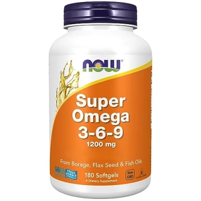 Imagen de Now Foods, Super Omega 3 6 9, 1200mg, con Aceite de Borraja, Pescado y Linaza, Alta Dosificación, 180 Cápsulas blandas, Testado en Laboratorio, Sin Soja, Gluten, OGM