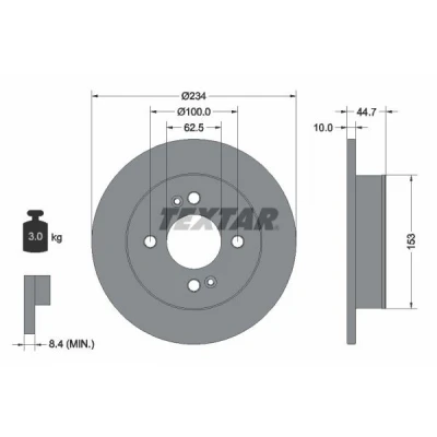 Imagen de TEXTAR PRO 92291603 Disco de freno 234 10 04/06 100 macizo revestido sin perno sujeción rueda, buje rueda