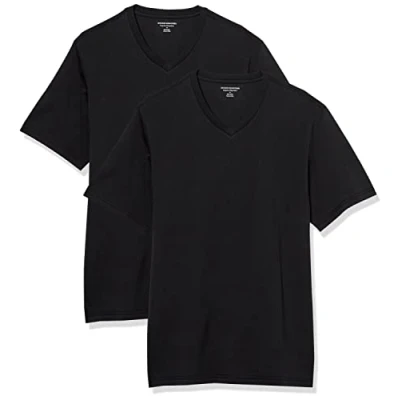 Imagen de Amazon Essentials Camiseta de manga corta, cuello pico, corte recto (disponible en tallas grandes y largos especiales) Hombre, Pack 2, Negro, 4XL Grande Alto