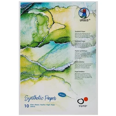 Imagen de Ursus Yupo Papel de 85 g, DIN A5, 25 Hojas, sintética, Superficie Lisa, desgarro y al Agua, Resistente a los Rayos UV, Extremadamente Duradero, 100% reciclable, Multiusos, Blanco