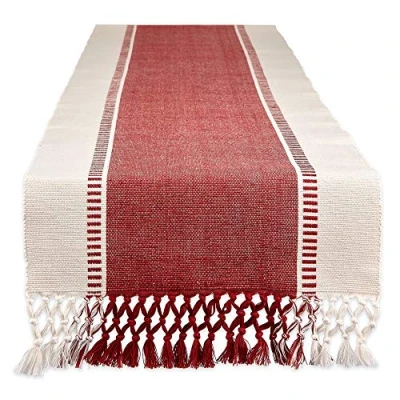 Imagen de DII Camino de Mesa Tejido, algodón, Rojo Granero, 13x72