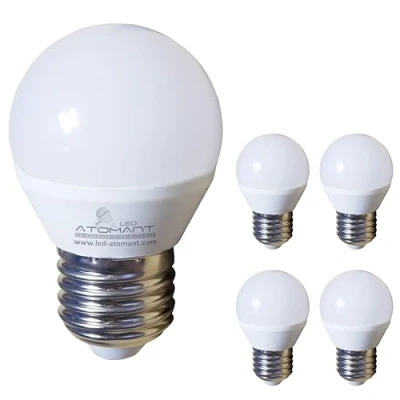 Imagen de LED ATOMANT Pack 5x Bombilla E27 G45 7W. Color Blanco Neutro (4500K). 630 lumenes. Casquillo grueso. Equivalente 75W tradicional.