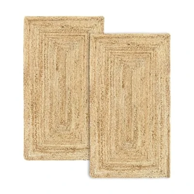 Imagen de Hamid Pack 2 Alfombras Yute Alhambra Color Natural, 100% Fibra de Yute, Trenzado a Mano, Salón, Comedor, Dormitorio, Pasillos, Natural (60x110cm) 2uds
