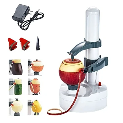 Imagen de Pelador Patatas Electrico,Pelador de Fruta Electrico,Acero Inoxidable máquina Rotativa Automática Patatas,Adecuado para Manzanas redondas con 2 Cuchillas reemplazables