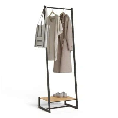 Imagen de Newlux Burro Ropa Resistente Hasta 24kg Hangy One 20 con Zapatero. Perchero Metálico Gran Estabilidad Fácil Montaje Base Antirayaduras Diseño Compacto (50x40x160cm) Negro