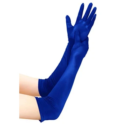 Imagen de EORUBE Guantes de satén los años 20 para mujer largos ópera Hasta el codo disfraces fiesta (Verde)