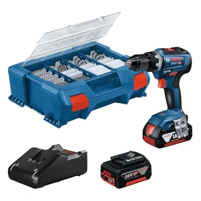 Imagen de Bosch Professional 18V System GSR 55 Atornillador a batería (Brushless, Nm, 2 baterías x 4.0 Ah, set 82 accesorios, maletín Pick &amp; Click)