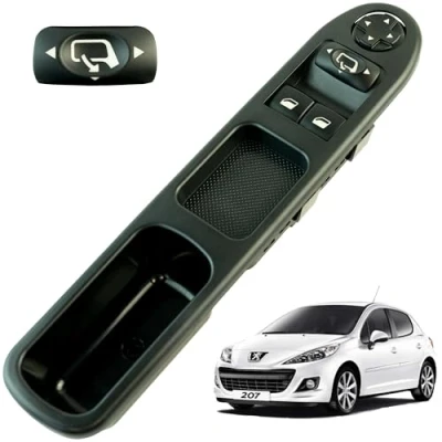 Imagen de Botonera elevalunas compatible para Peugeot 207 (2006 2014) mando delantero izquierdo (conductor) CON retrovisores abatibles 6554QA 9654859677