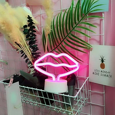 Imagen de NIWWIN Letrero de Luz neón LED Decoración pared noche USB/Neón con pilas para Navidad Regalo cumpleaños Fiesta Niños Sala estar boda (Labio)