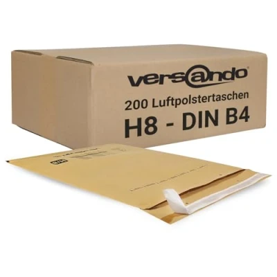 Imagen de versando 200 sobres acolchados H8, tamaño interior 270 x 360 mm, dimensiones exteriores 290 370 color marrón/amarillo dorado para DIN B4