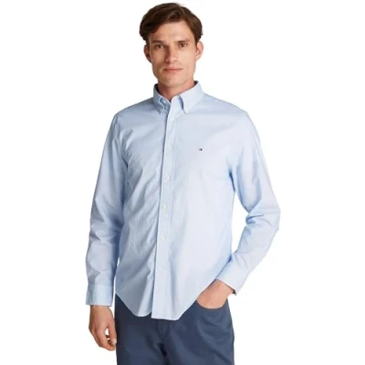 Imagen de Tommy Hilfiger Flex Poplin Fake Solid RF Shirt MW0MW38140 Camisa L/S, Beige (Optic White PRT), XXL para Hombre