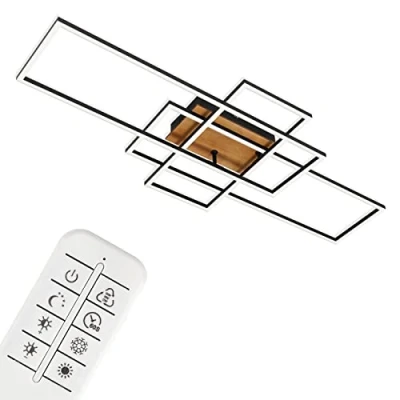 Imagen de BRILONER Lámpara de techo Regulable, Incluye Remoto, Control Temperatura Color, Función luz Nocturna, Temporizador, 55 W, 5500 lúm, plafon, plafones para led, lampara, Negro madera