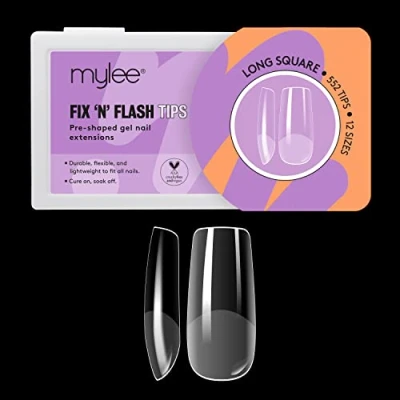 Imagen de Mylee Fix &amp; Flash Soft Gel Tips Puntas de Uñas Suave, Cobertura Completa, Extensiones Gel, Flexibles y Resistentes, 12 Tamaños, 552 Piezas, por Todas las (Long Squre)