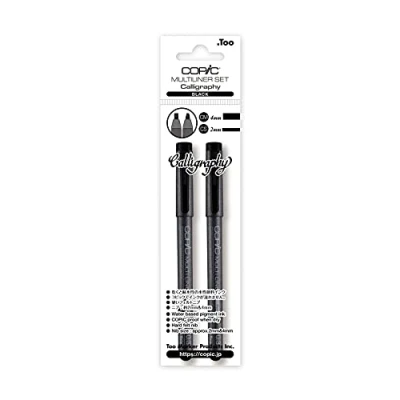 Imagen de COPIC Multiliner Set «Calligraphy Black», 2 fineliners con diferentes grosores de trazo, rotuladores dibujo punta fina y tinta pigmentada resistente al agua