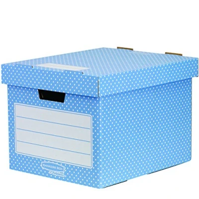 Imagen de Fellowes Bankers Box Style Caja de documentos, 4 unidades, color azul y blanco