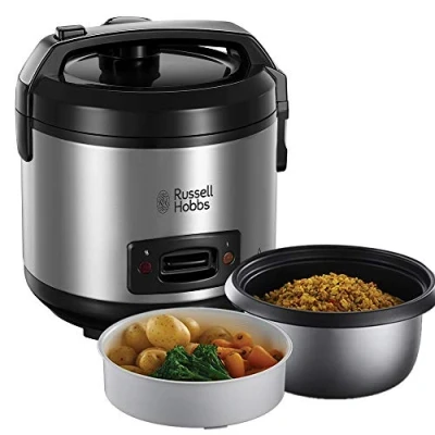 Imagen de Russell Hobbs Arrocera y Vaporera 8 Raciones, Bandeja para Cocinar al Vapor, Función Mantener el Calor, Recipiente Antiadherente, Vaso Cuchara Medidora, Tapa de Bloqueo, 500 W 27080 56