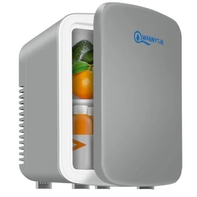 Imagen de WANNYTON Nevera Pequeña Portátil, Mini Refrigerador 4L, Frigorífico Pequeño con Refrigeración y Calefacción, Coche para Cosméticos, 6 Latas de Refrescos, Gris, 220 V/12 V, 24,5x18,5x27 cm