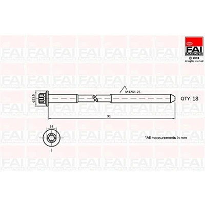 Imagen de FAI AutoParts B2101 Juego de Tornillos Culata dentado exterior 18 MITSUBISHI: L200 / Triton IV Pick up