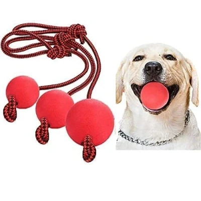 Imagen de Xrten 3 Pcs Juguetes para Perros con Cuerda de Pelota Goma, Goma Perro Lanzador Bola Interactiva Mascotas Jugando Ejercicio Entrenamiento
