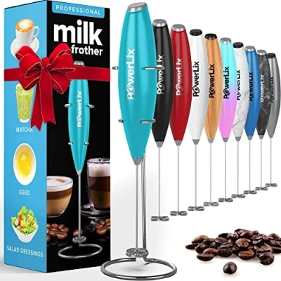 Imagen de Powerlix Espumador de Leche Eléctrico Mano Batidora Espuma Potente 19000 rpm con Soporte Acero Inoxidable, Ideal para Café, Capuchino y Chocolate Caliente