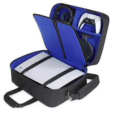 Imagen de USA GEAR PS5 Case Funda De Consola Compatible con Playstation 5 Y Edición Digital Interior Personalizable para Controlador Playstation, Juegos, Auriculares Gaming Accesorios (Azul)