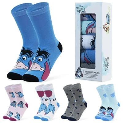 Imagen de Disney Calcetines Altos, Conjunto Divertidos para Mujer, Pack de 5 Pares (Azul Igor)
