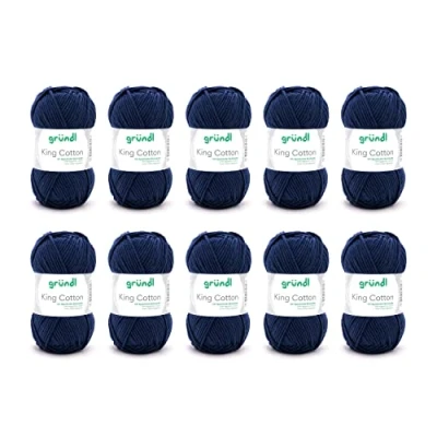 Imagen de Gründl King Cotton (filato per maglieria e uncinetto morbido voluminoso in 55% poliacrilico 45% cotone, 50 g / 78 m, misura dell&#039;ago: 6 7, 10 x g), azul marino