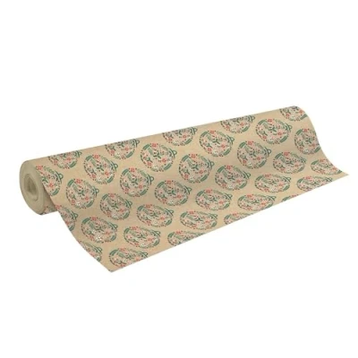 Imagen de Clairefontaine 223899C Una bobina de Papel kraft en bruto reciclado. Tamaño: 50 x 70 cm g Diseño: bolas Navidad, rojo y verde reciclado, adecuado para embalaje regalos