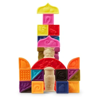 Imagen de B. Toys by Battat Elemenosqueeze 26 apilables con números, Animales y Texturas Bloque Suaves para bebés de 6 Meses en adelante, Multicolor (Branford Ltd. BX1003NTZ)