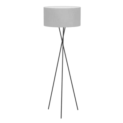 Imagen de Eglo lámpara trípode de pie Fondachelli, luminaria piso metal en negro y textil gris, sala con interruptor, bombilla casquillo E27
