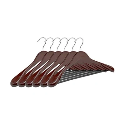 Imagen de COM FORT HOUSE Perchas de Madera Chaqueta Color Nogal Diseño Elegante Percha Natural para Abrigos Pack 6 Unidades Gancho Acero Inoxidable Giratorio