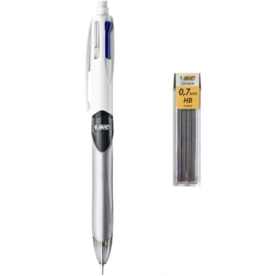 Imagen de BIC 4 Colores Bolígrafo de Punta Media (1,0mm) Multifunción 3+1HB con 12 minas Recambio 0,7mm Surtidos Ideal para profesionales