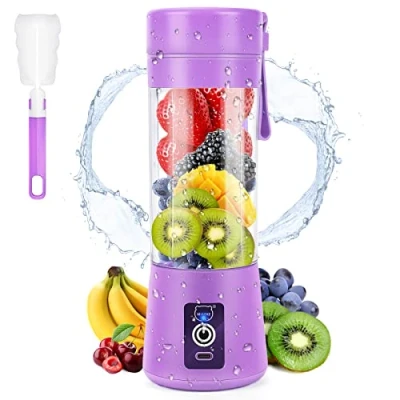 Imagen de Batidora portátil MIAOKE de batidos, mini licuadora personal con seis cuchillas en 3D, taza exprimidor recargable por USB para hogar/oficina/exteriores (Morado claro)