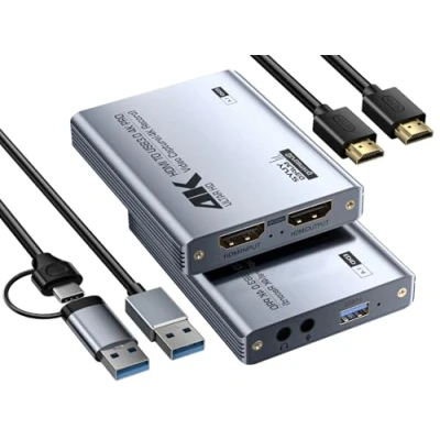 Imagen de Fulfalic capturadora de Video, Audio y Tarjeta Captura USB 3.0 4K HDMI Loop out, 1080P 60FPS/2K 30FPS Videojuegos para PS5/Switch/cámara/PC/OBS