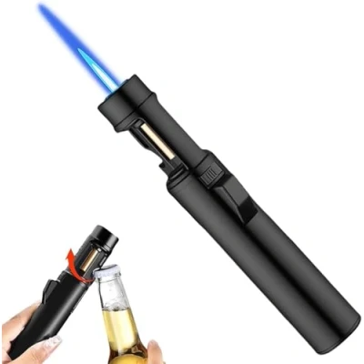 Imagen de Airbrush Windproof Lighter,Portable Adjustable Refillable Butane Jet Lighter, 2 in 1 Flame Lighter with Bottle Opener, Gas Storm for Kitchen, Grill (Black)