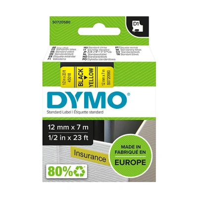 Imagen de Cinta Laminada para Rotuladoras Dymo D1 45018 LabelManager™ Amarillo 12 mm Negro (5 Unidades)