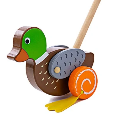 Imagen de Bigjigs Juguetes del Pato de Madera Empuje Junto Walking para BEB?s y ni?os Peque?os
