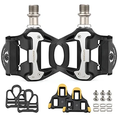 Imagen de KOOTU Pedales Bicicleta de Carretera, Automáticos Bicicleta, 9/16 Pedal Universal con Antideslizantes Tacos +SPD SL para Carretera/Peloton.