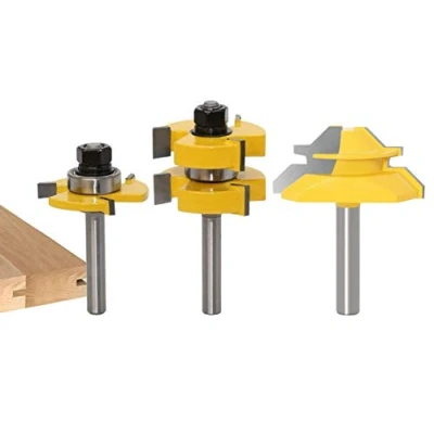 Imagen de Broca de Fresadora 8mm, APlus 2x Juego lengüetas y ranuras + 1x Fresa para 45 grados, 3 Pcs madera máquina grabado