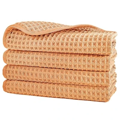 Imagen de POLYTE Toalla facial de microfibra sin pelusas, 13 x pulgadas, paquete 4 (naranja, tejido gofre)