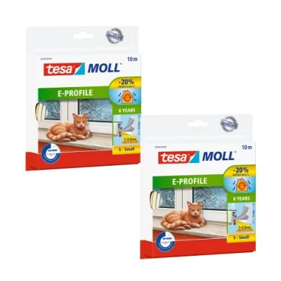 Imagen de tesamoll Perfil E Paquete de 2 Burlete Caucho Autoadhesivo para Aislar Ventanas y Puertas Sellar Huecos Blanco 2x 10 m x 9 mm 4